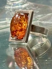 Vintage Modernist Baltic Amber .925 Sterling Silver Ring Adj Size