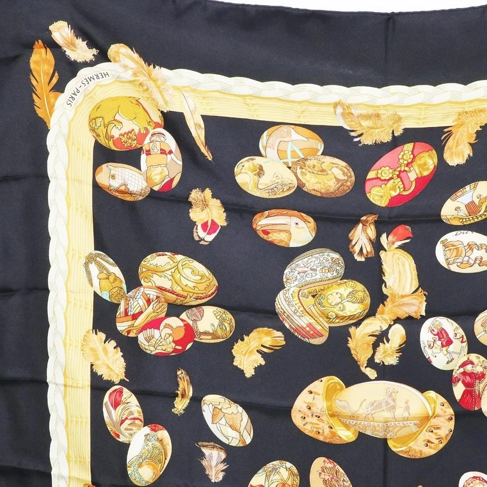 HERMES Carré 90 шелк COUVEE D'HERMES яйца цыплят шарф черный ярлыки без коробки б/у - Изображение 4 из 4