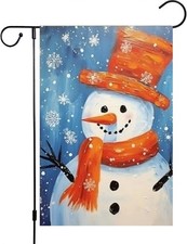 Winter Garden Flag 12x18 Double Sided, Burlap Holiday Farmhouse Snowman Garden F