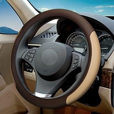 Steering Wheel Cover, Microfiber Leather Splicing with Classic Coffee Beige