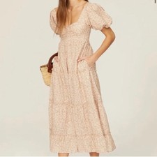 Show Me Your Mumu Odette Daisy Midi Dress XS Floral Puff Sleeve