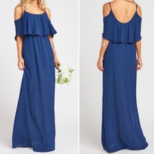 NWT Show Me your MuMu Caitlin Navy Blue empire waist ruched formal maxi dress_XS
