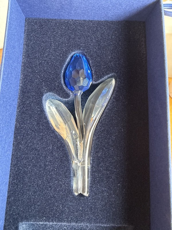 Swarovski Blue Clear Crystal Flower Figurine with two unopened bags of crystals