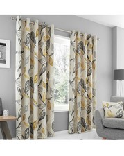 Fusion Ensley 100% Cotton Botanical Print Pair of Eyelet Curtains 90 x 72" Ochre