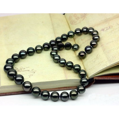 NUEVO HERMOSO COLLAR DE PERLAS TAHITIANAS NEGRAS DE 8 MM 16" - Imagen 3 de 5