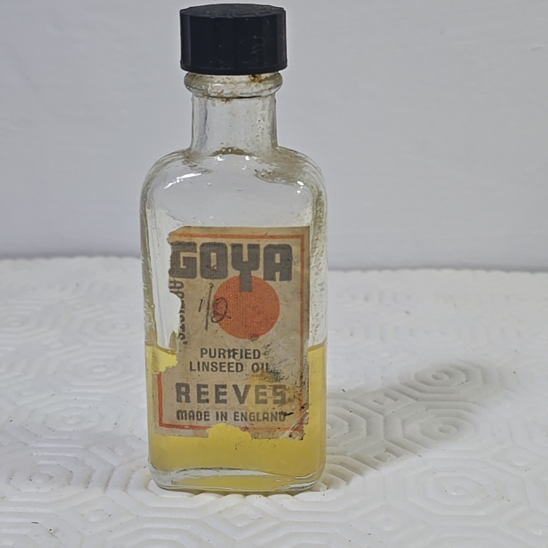 Botella de aceite de linceed purificado Goya vintage años 30 con contenido muy rara