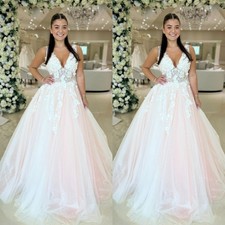 Blush Pink Boho Wedding Dresses V Neck Lace Applique Bridal Gowns Sweep Train