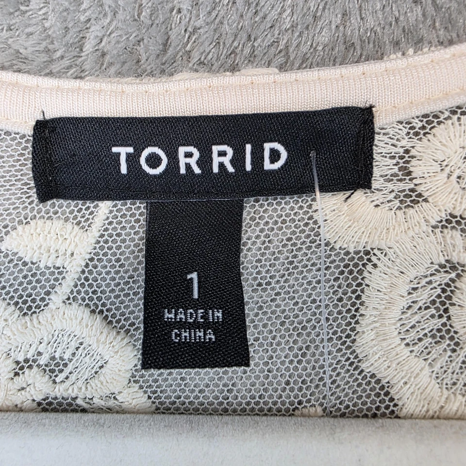 Torrid 网眼刺绣和服夹克女式 1X Dew 奶油透明蕾丝掸子 — 第 3/4 张图片