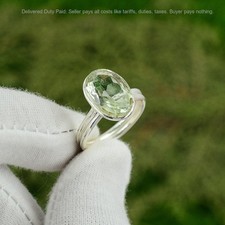 Green Amethyst Stone Sterling Silver Bezel New Promise Sister Ethnic Ring Size 8