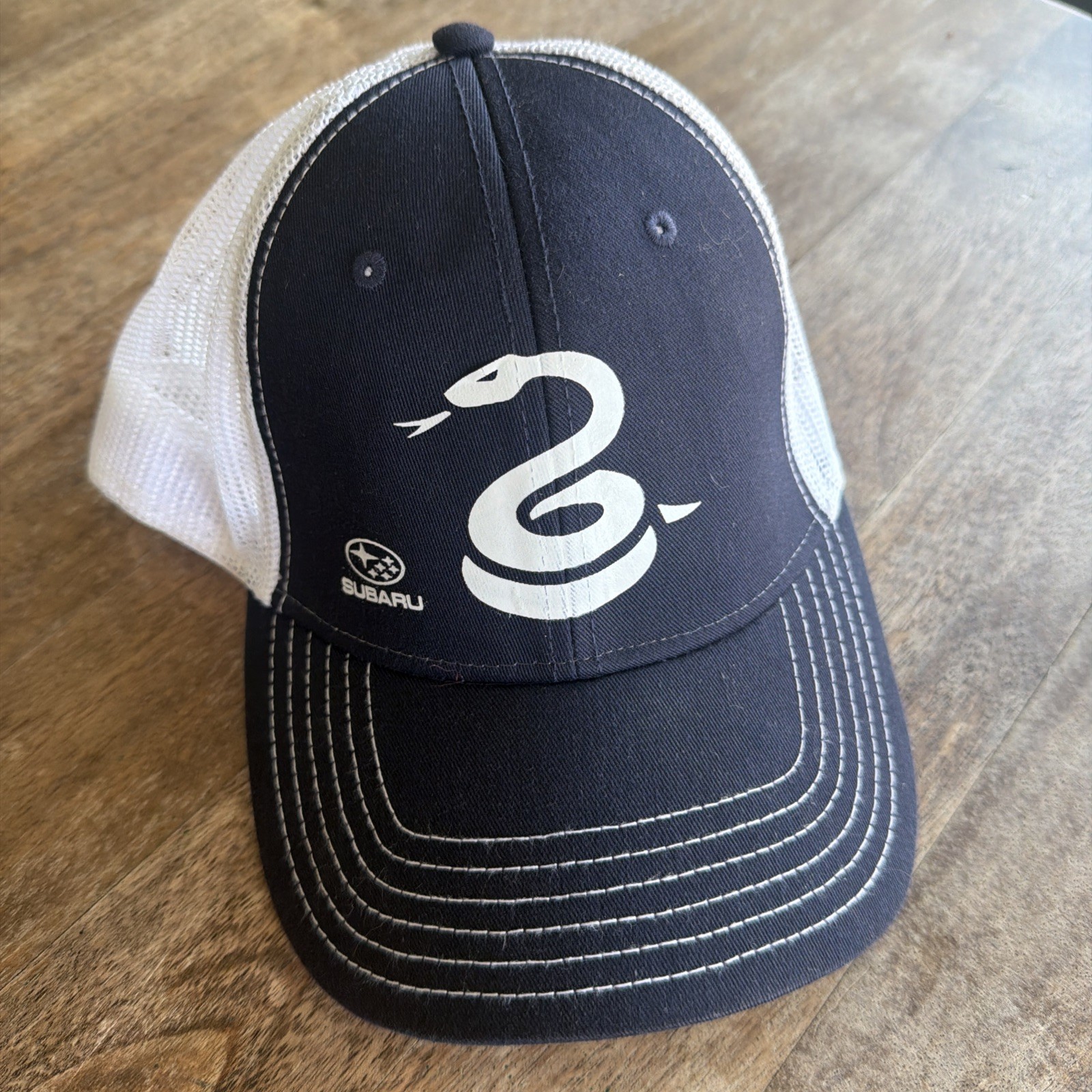 Subaru Snake Logo Trucker Hat Navy White Mesh Snapback OTTO Promo Cap OSFM