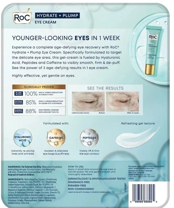 Roc Multi Correxion Hydrate + Plump Eye Cream 0.6 fl oz 3 PACK - Image 2 of 4