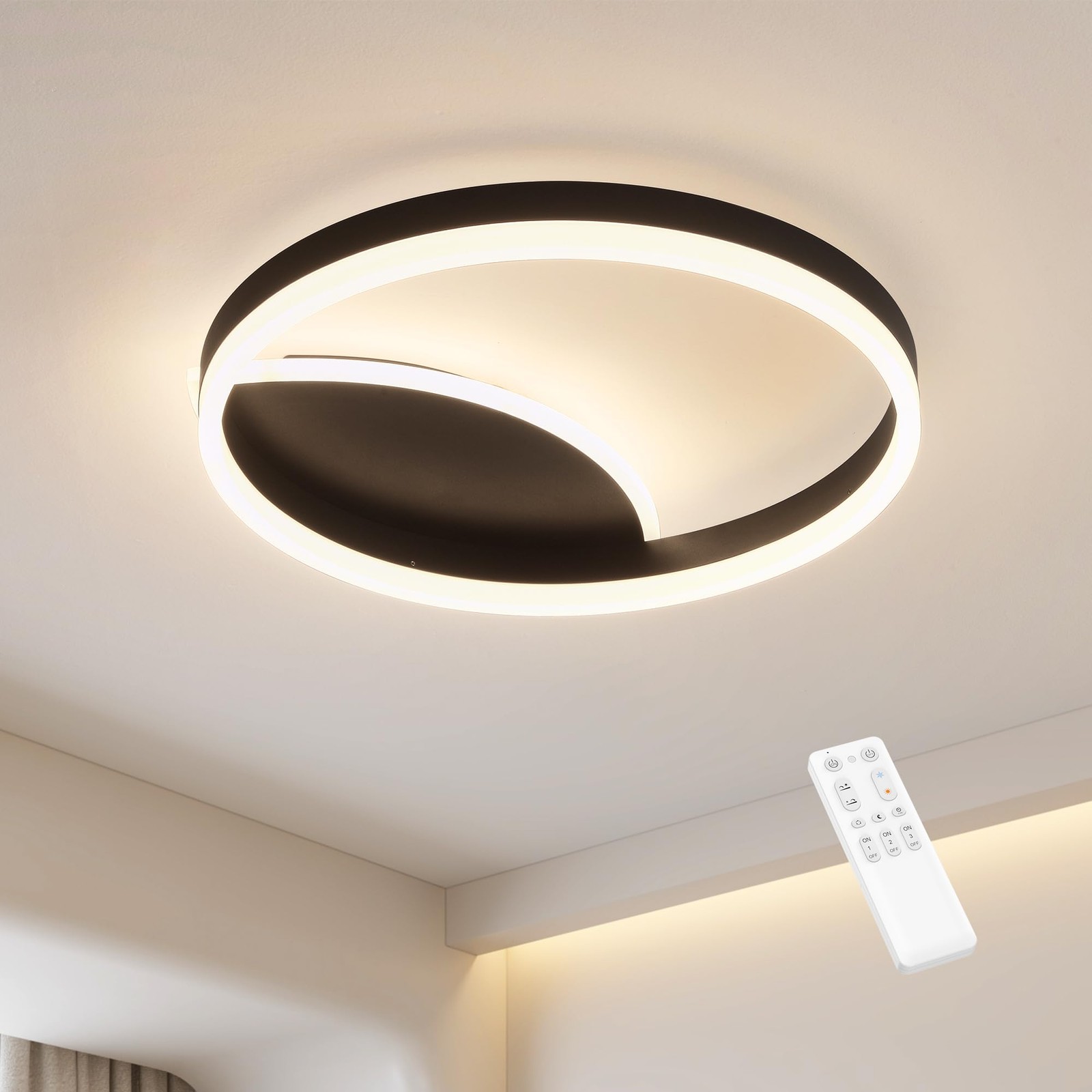 Plafonnier LED noir 36W à intensité variable pour salon et bureau