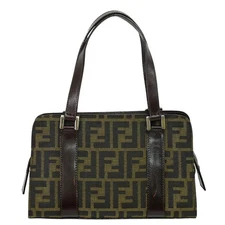FENDI Zucca Canvas Tote Handbag Brown Gold Italy