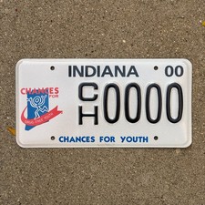 2000 Indiana Graphic Sample License Plate Auto Tag Chances For Youth CH 0000