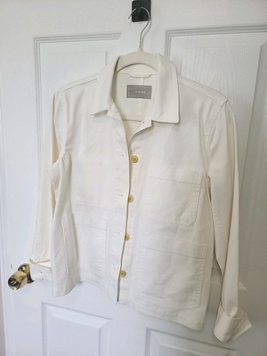 #ad EVERLANE The Chore Button Front Boxy Canvas Cotton Coat Jacket Womens S Cream $32.50