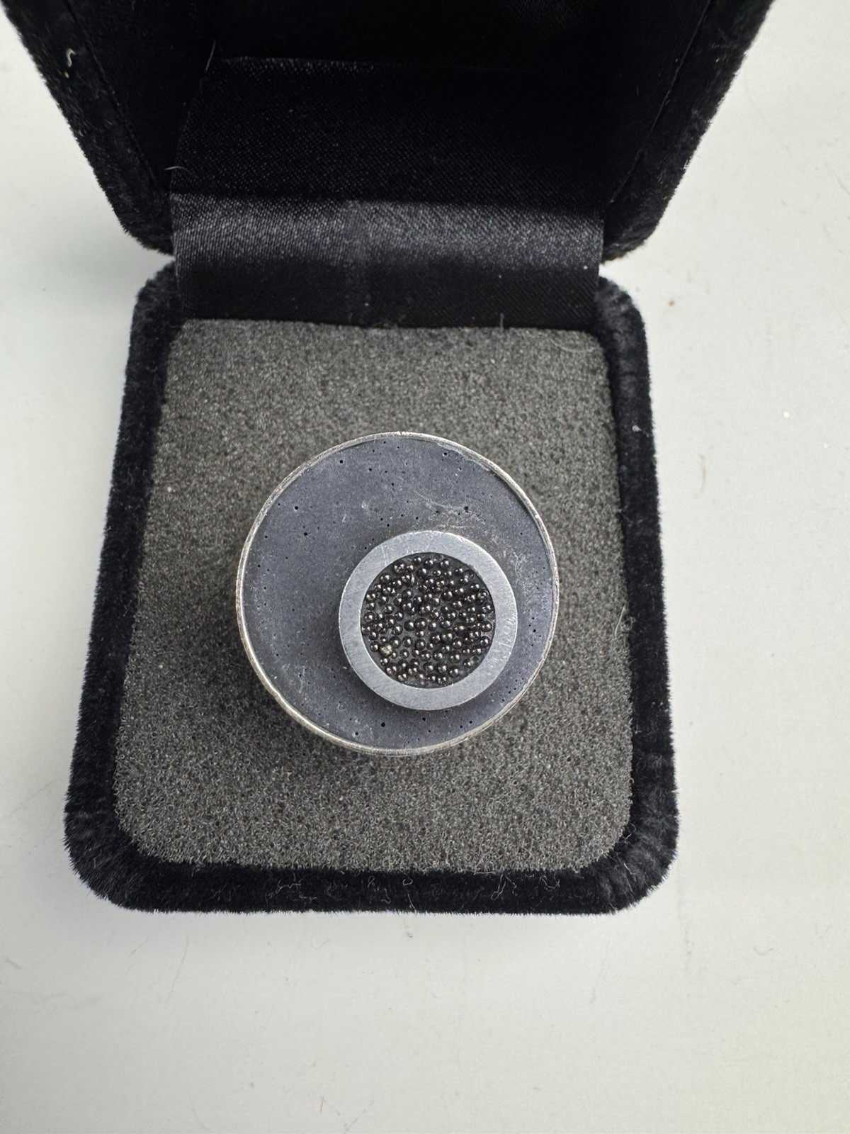 Modern Textured Statement Ring Silver Tone Adjust… - image 1