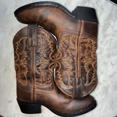 Dan Post Rascal Brown Leather Western Roper Cowboy Boots Youth Sz 13.5