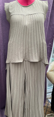 Italy Moda  Taupe Pleated Trousers & Top Suit  Estimated Size  12-14  New Tags