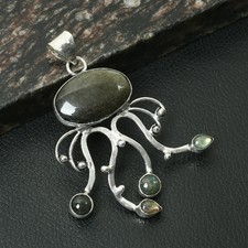 Silver Sheen Obsidian Labradorite Gemstone Ethnic Pendant Jewelry 2.6