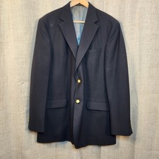 Stafford Worsted Wool Blend Sport Coat Men's 44L Navy Blue Two Button Gold Crest