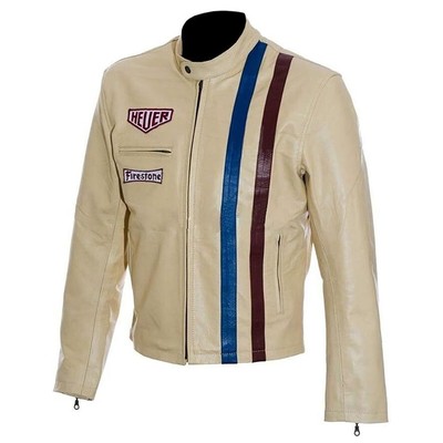 Steve McQueen Le Mans Heuer Firestone Racing Real Leather Jacket for Men