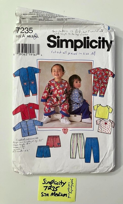 Simplicity 7235, Babies’ Jacket, Romper, & More, Sz Medium/12 Months, Cut