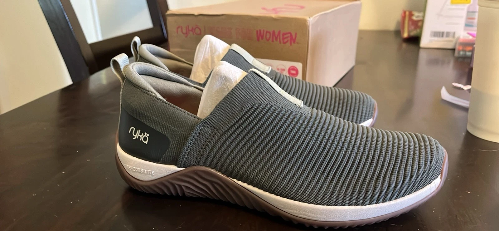 New Ryka Women’s Echo Knit Slip On Size 8 Alpine Olive Green Walking Shoes Trail