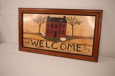 Gloria Bowlin Welcome Sign Framed Glass Farmhouse Primitive Cottagecore 22in