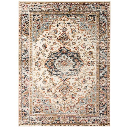 Allure 8 x 10 Ivory/Navy Blue Medallion Pattern Area Rug for High Traffic Living