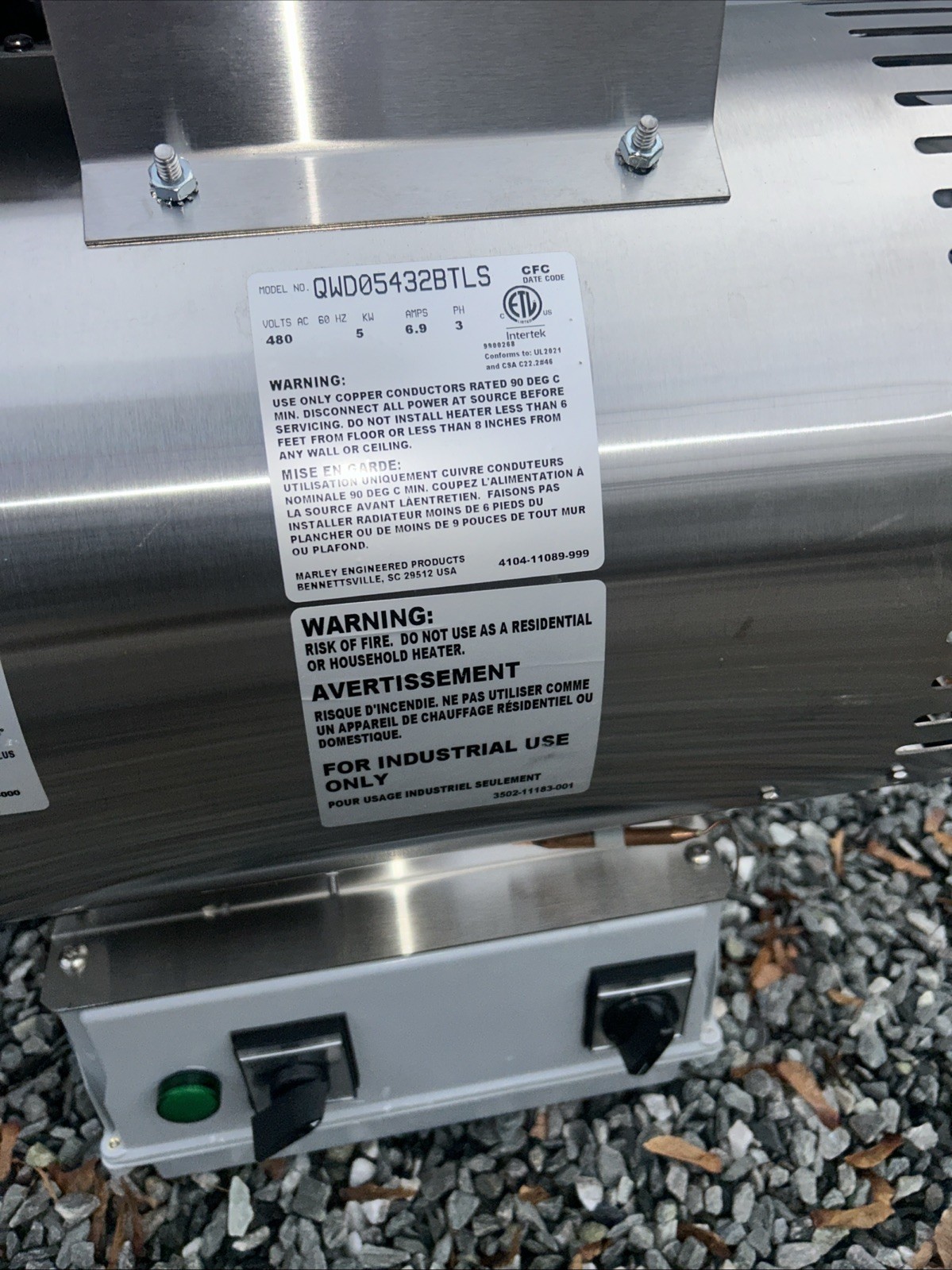 Qmark Qwd05432btls Electric Washdown Heater, 17060 Btuh, 480V PLEASE REVIEW