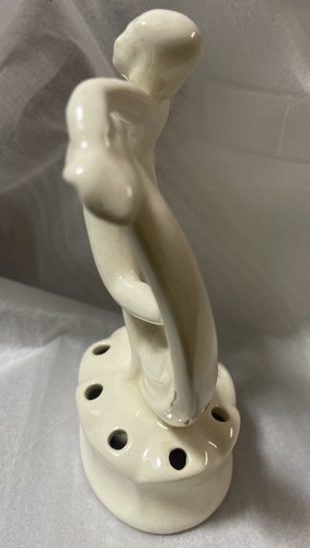 Antike Art Deco Jugendstil Akt Frau Dame Tänzerin Blume Frosch weiß Figur - Bild 5 von 6