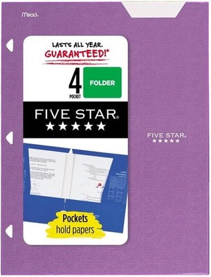Five Star 4-Pocket 12'' x 9-1/2'' Paper Folder with Geo Design and Write-On Tab