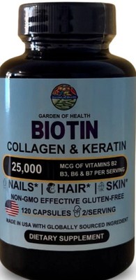 Biotin 25000mcg Collagen Keratin Hair Skin Nails Vitamin B Complex 120 Capsules