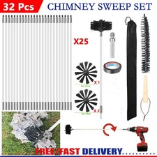 32x Flexible Chimney Sweep Set Flue Sweeping Brush & Rod Soot Cleaning Rods Kit