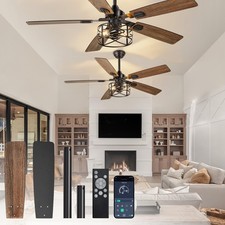 Depuley 52in Black Caged Ceiling Fan w/ Lights Remote, 2-Pack