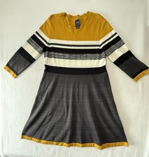 JH Women's Sweater Dress Size XLGray Yellow Cream Striped Fit & Flare 3/4 Sleeve