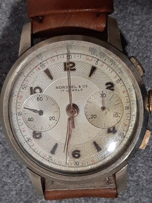 NORSTEL &C. CHRONOGRAPH 1950s Manual Cal. LANDERON 48. BITONAL DIAL 