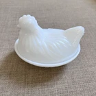 Vintage Milk Glass Chicken Hen Lid on Nest Candy Dish Hazel Atlas White 4.5"