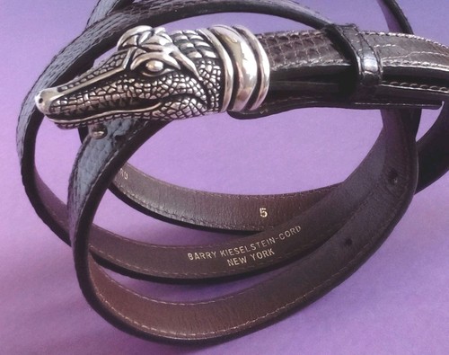 STERLING SILVER BARRY KIESELSTEIN CORD SMALL ALLIGATOR HEAD BUCKLE LIZARD BELT 5