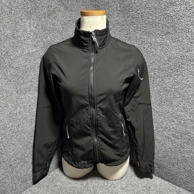 Eddie Bauer Ladies Soft Shell Full ZipUp Jacket Black Windbreaker Lined Sz (Sm)