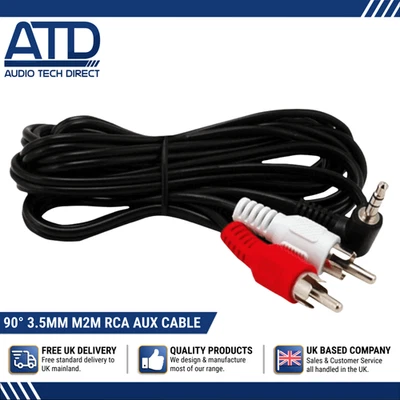 Câble RCA Vers AUX Male 90° Degré Phono Universel Jack 1,5 M Angle Droit - Photo 1/4