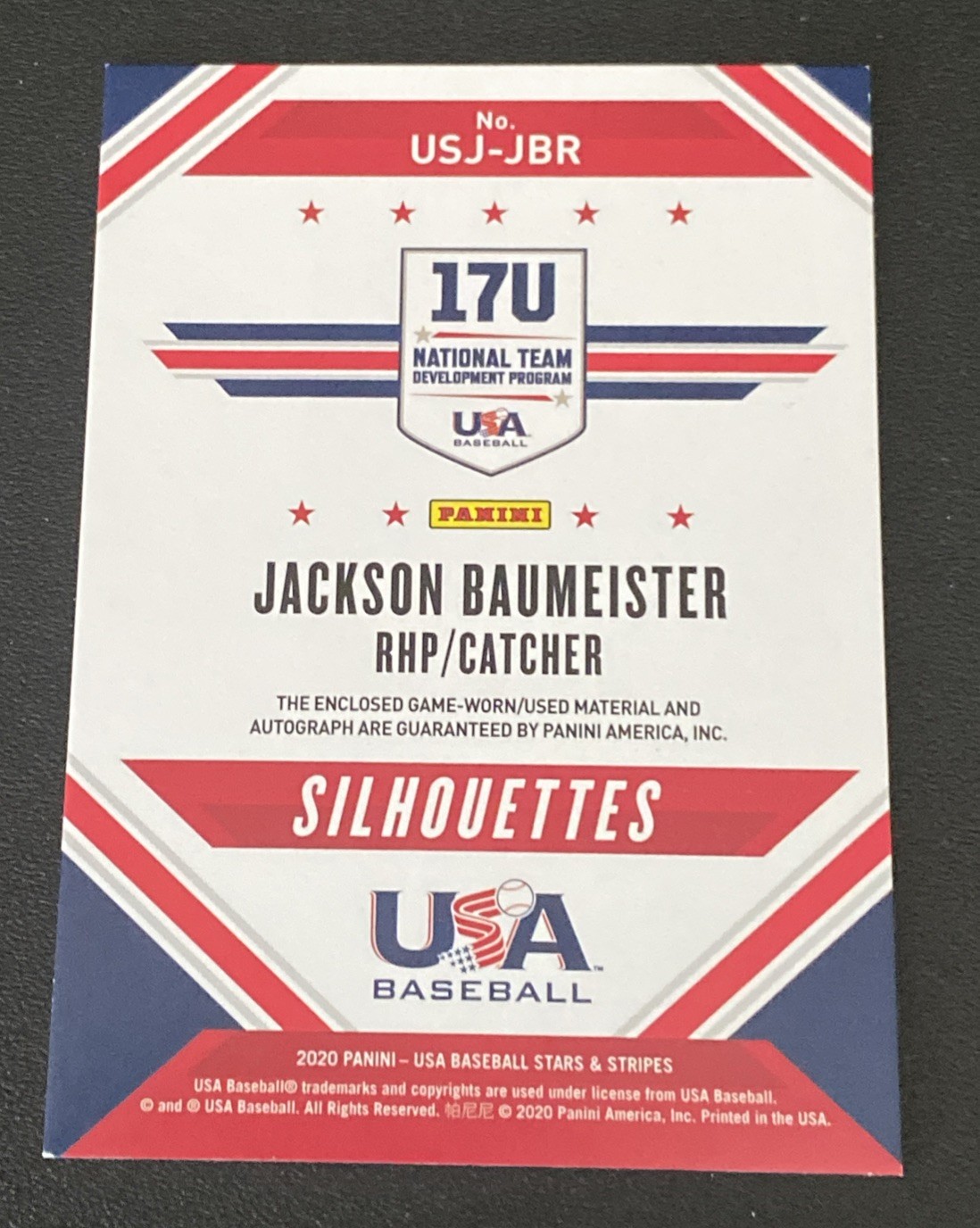 2020 Panini USA Baseball Stars & Stripes Signatures Jackson Baumeister Auto 1/1 view 8