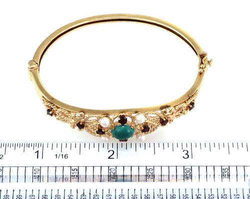 Ausgefallener Armreif Perlen Türkis Granate 14 Karat Gelbgold - Bild 6 von 6