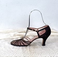 20s Vintage T-Strap Heels Lattice Weave Flapper Shoes Brown