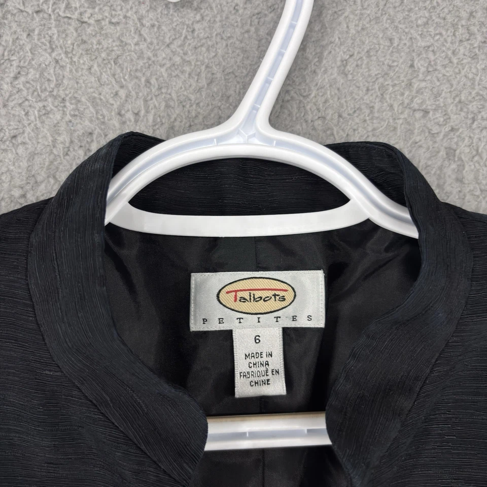 Blazer vintage Talbots para mujer 6 Petite negro seda lino clásico chaqueta de 4 botones Foto 2 de 4