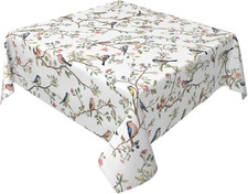 Spring Square Tablecloth 52X52 Inch, Watercolor Floral Birds Summer Farmhouse