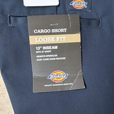 Dickies Navy Cargo Shorts Mens Loose Fit 13" Inseam Pockets Easy Care Logo 42