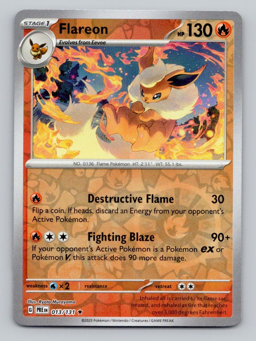 Flareon 013/131 Rare Prismatic Evolutions Pokemon Reverse Holo Near Mint