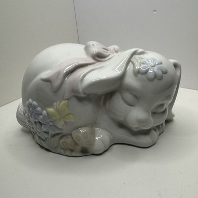 Enesco Ceramic Rabbit Figurine with Flowers and Bow music box musical 