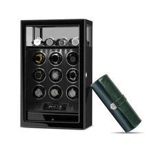 Fingerprint Automatic 9+4 Watch Winder LED Display Box LED & Triple Watch Roll